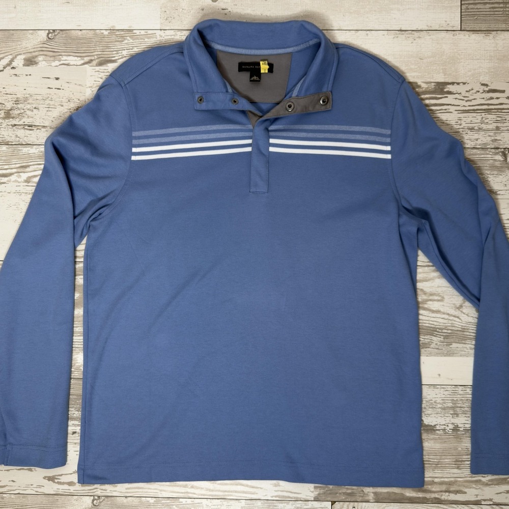 Banana Republic Polo Shirt Mens Large Blue Striped Long Sleeve Snap Collar Knit - Picture 5 of 9
